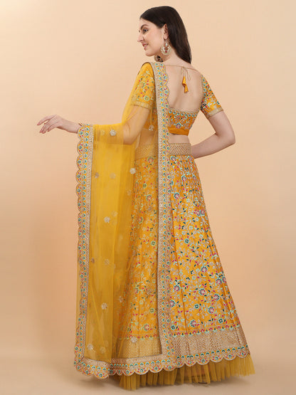 Yellow Color Sequence Embroidered Work Silk Lehenga Choli