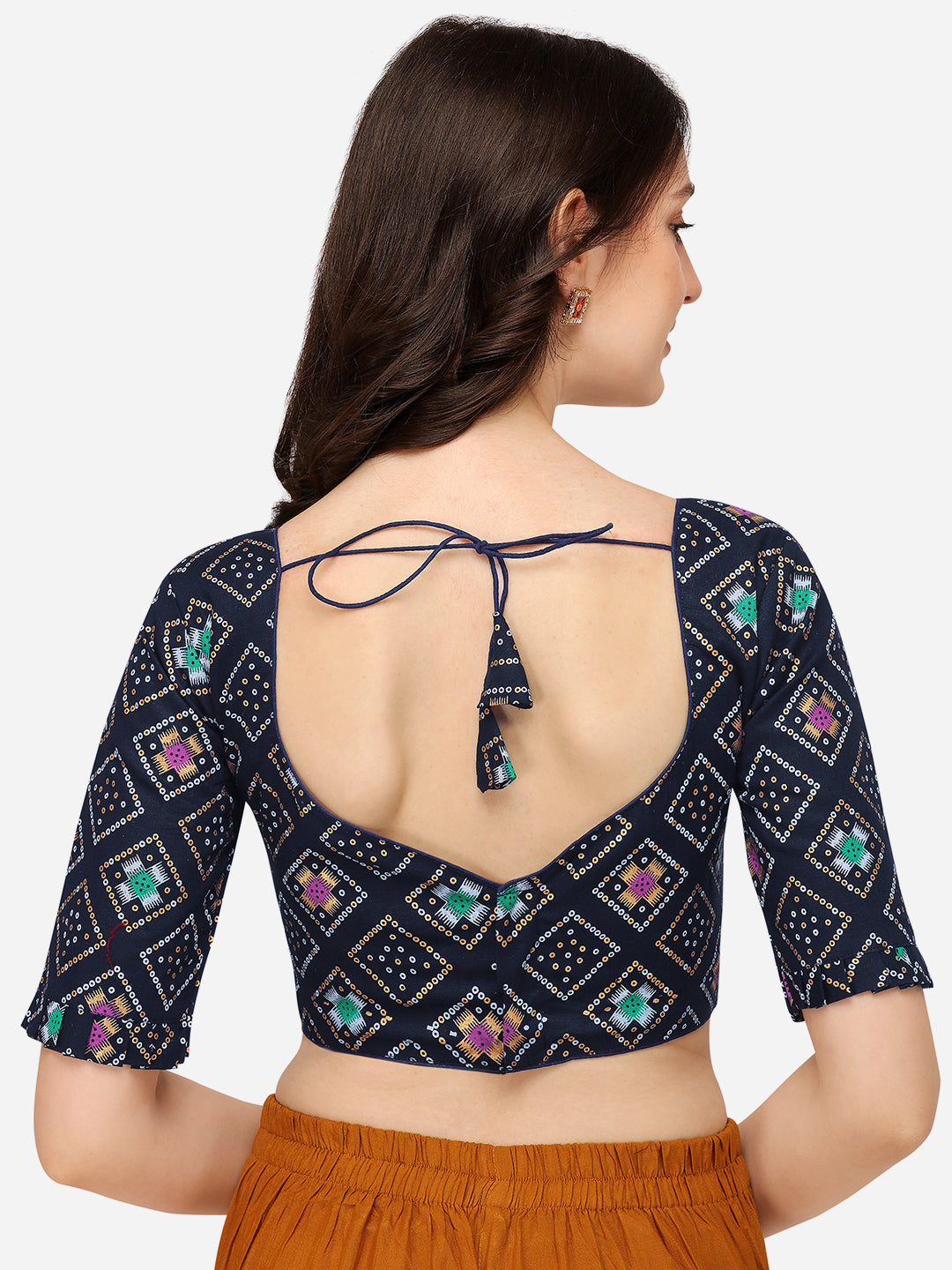 Exclusive Navy Blue Color Jacquard Work V Neck Readymade Blouse