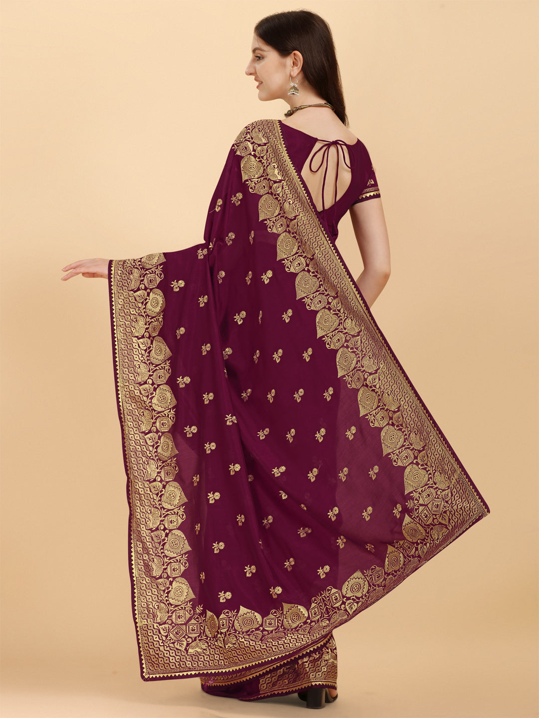 Innovative Embroidered Work Purple Color Saree