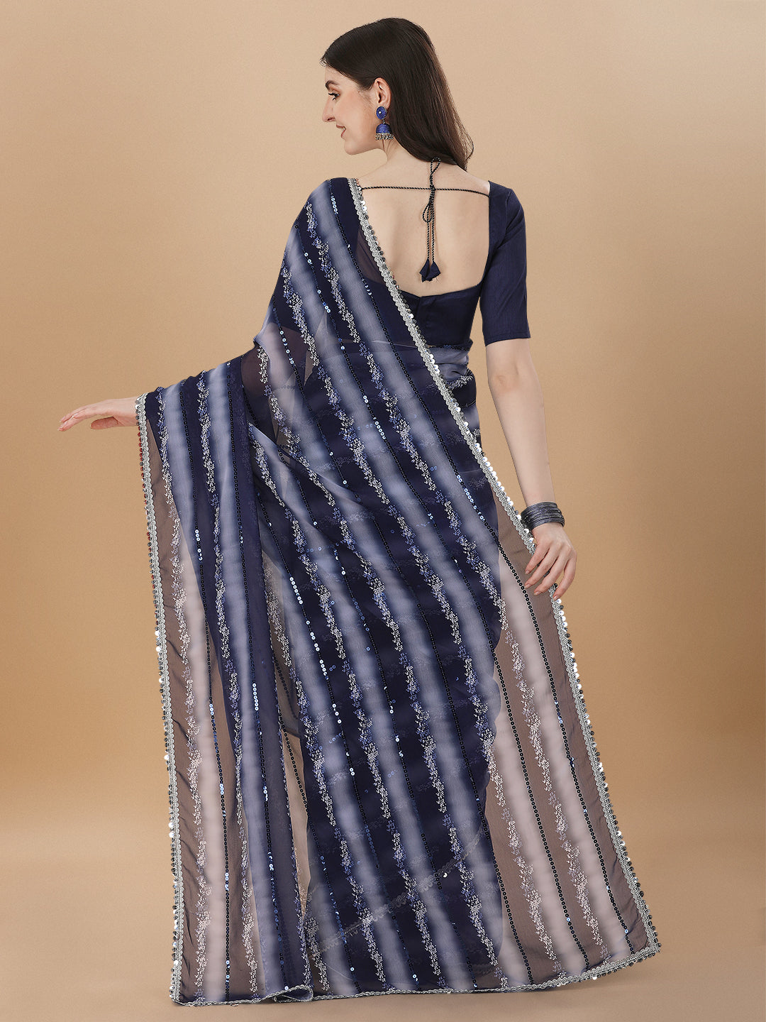 Superhit Sequence Embroidered Printed Navy Blue Saree