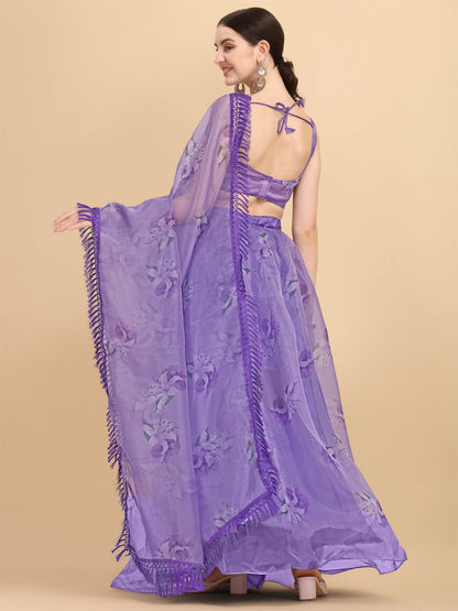 Purple Color Organza Printed Beautiful Lehenga Choli