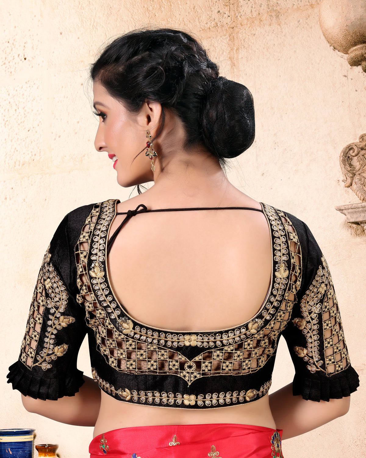 Copy of Beautiful Designer Black color Embroidered Cut Work Silk Blouse