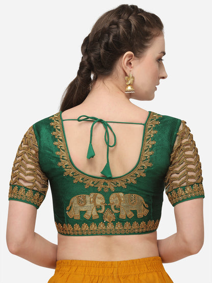 Green Color Elephent Design Embroidery Work Blouse