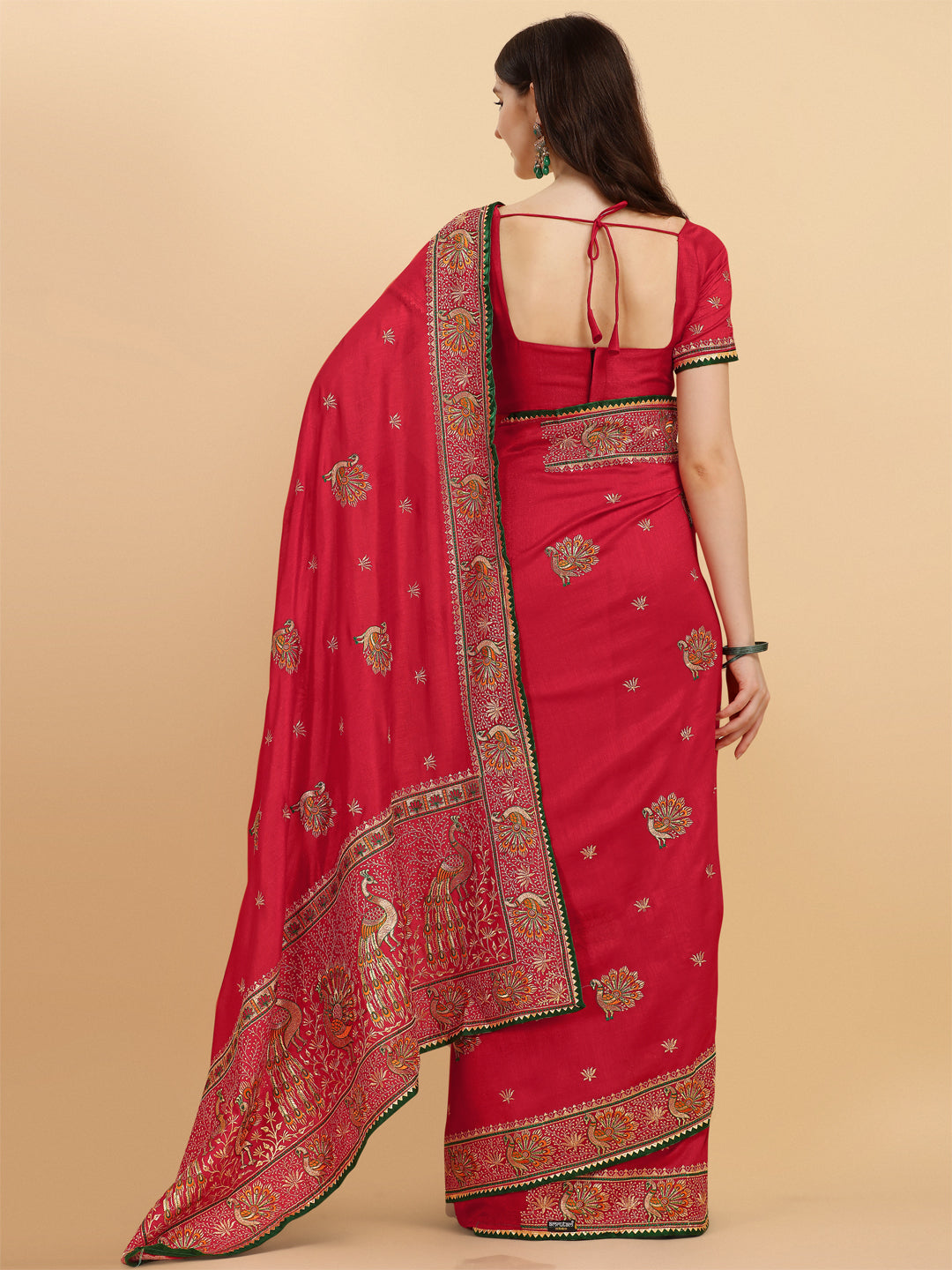 Red Color Vichitra Silk Function Wear Saree