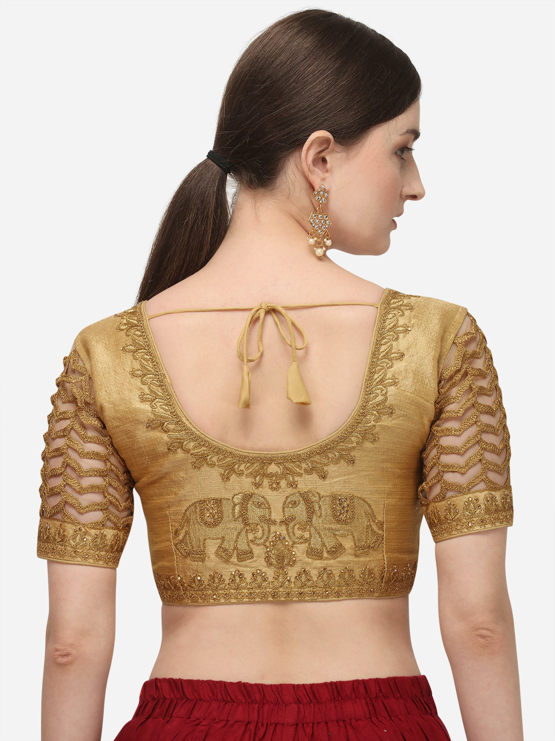 Beige Color Elephent Design Embroidery Work Blouse