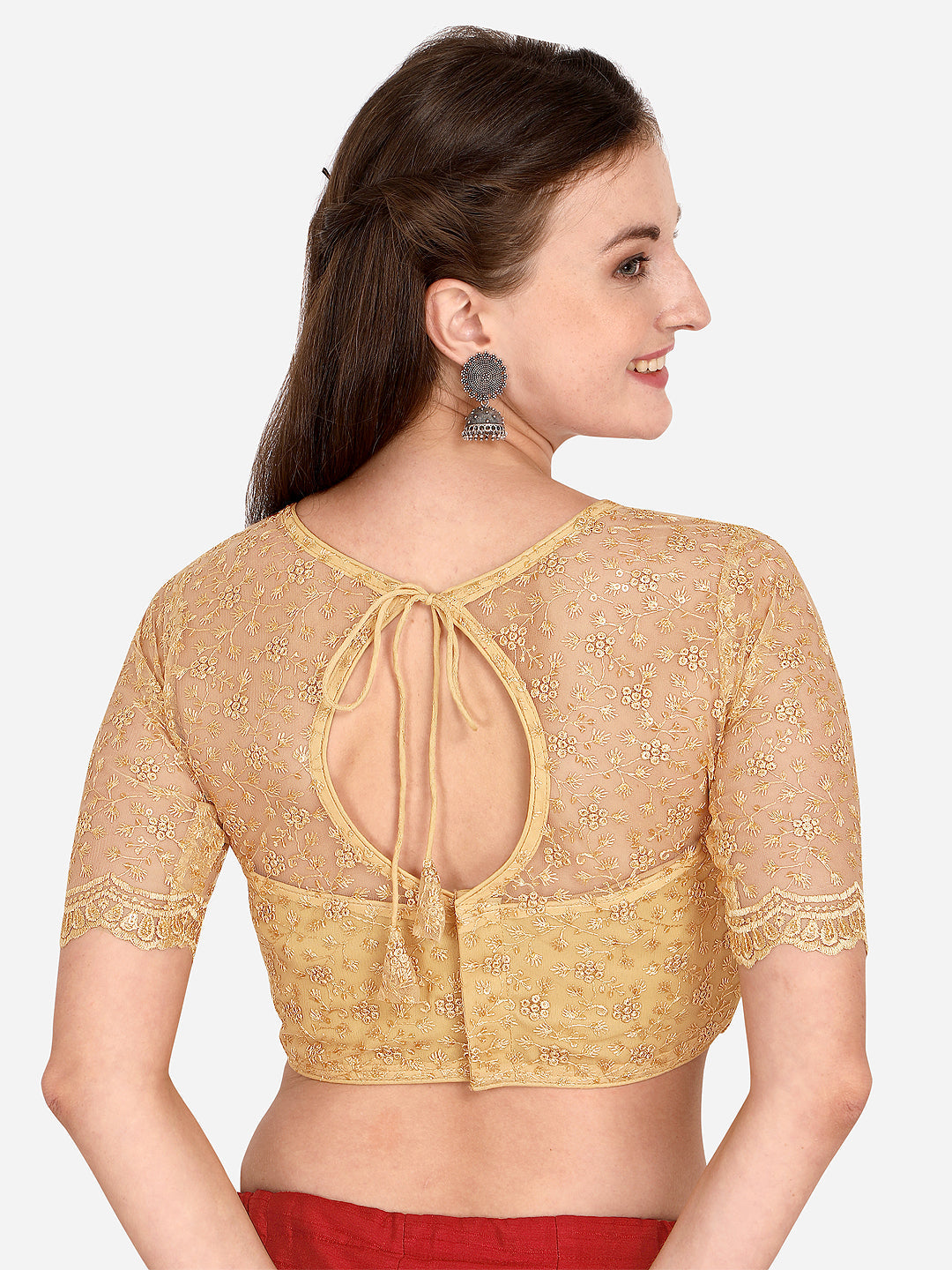 Stylish Beige Color Embroidered & Sequence Work Net Blouse