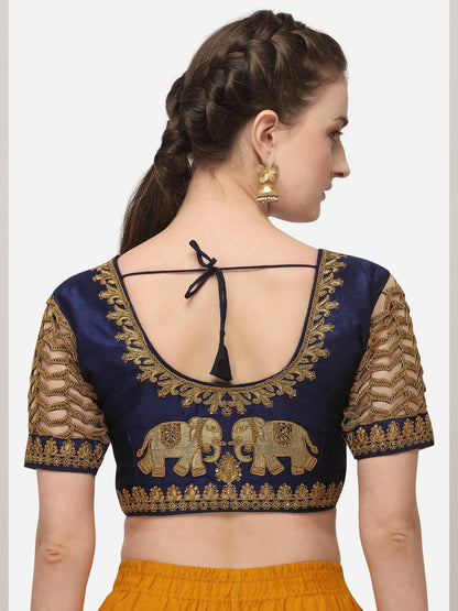 Navy Blue Color Elephent Design Embroidery Work Blouse