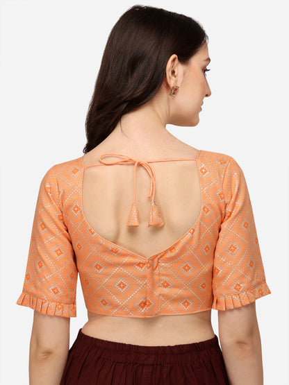 Fancy Peach Color Jacquard Work Sweetheart Neck Blouse