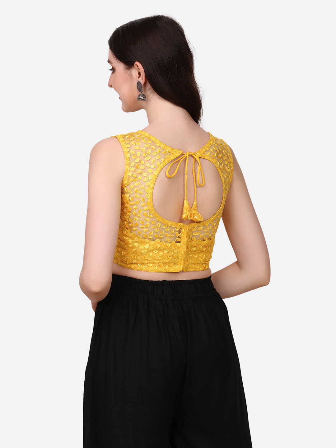 Stylish Net Yellow Color Sequence Embroidered Blouse