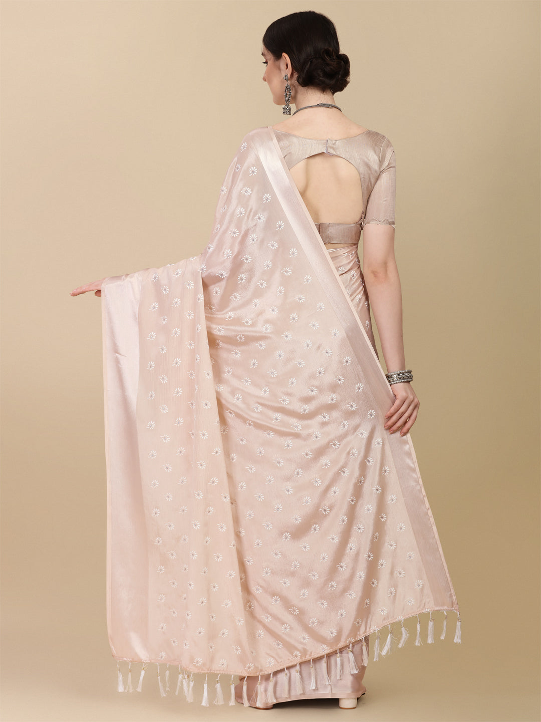 Stunning Beige Color Foil Print Saree