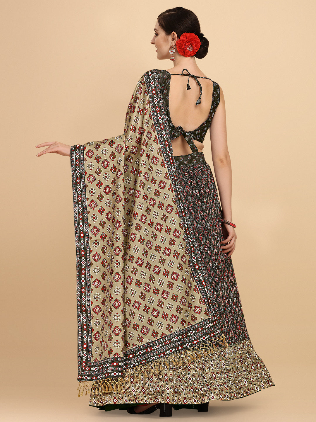 Digital Printed Black & Cream Color Crushed Lehenga Choli