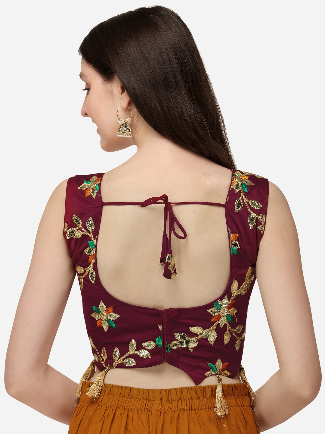 Maroon Color Embroidered Sleeveless Blouse