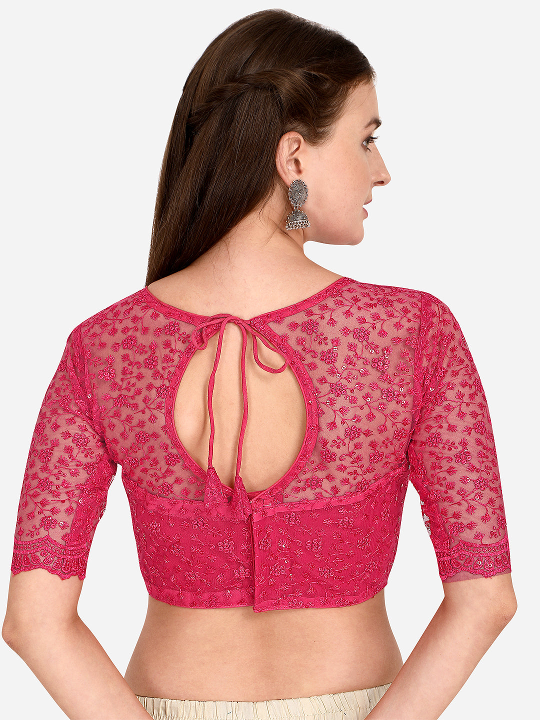 Stylish Pink Color Embroidered & Sequence Work Net Blouse