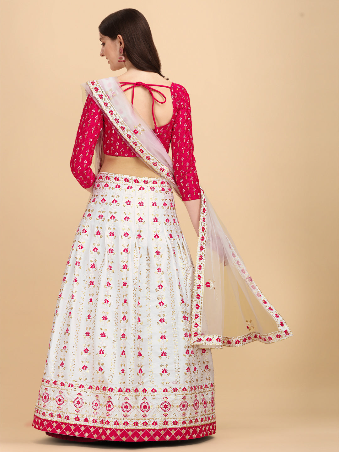 Outstanding Pink And White Work Lehenga Choli