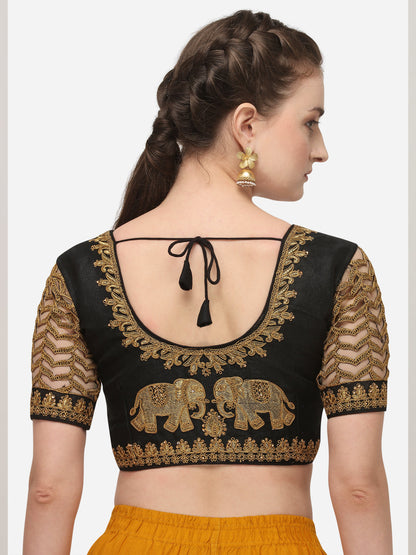 Black Color Elephent Design Embroidery Work Blouse