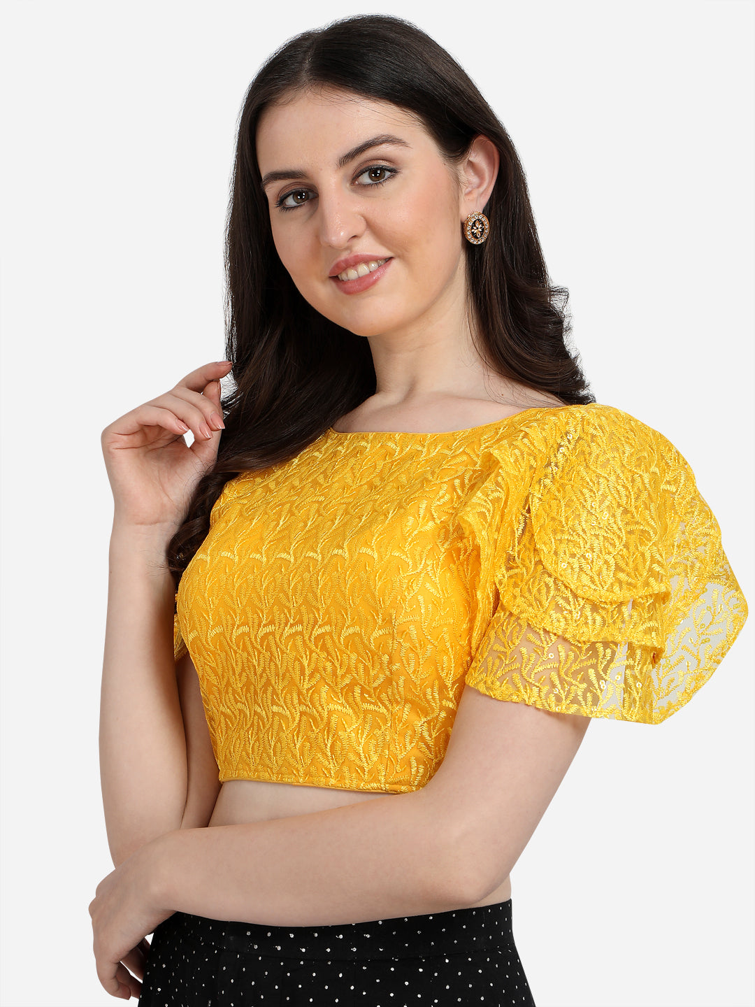 Exclusive Yellow Color Ruffle Sleeve Party Wear Blouse