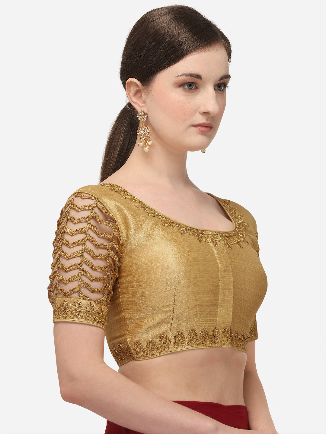 Beige Color Elephent Design Embroidery Work Blouse