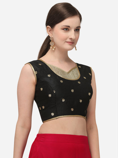 Designer Black Color Embroidery Work Silk Blouse