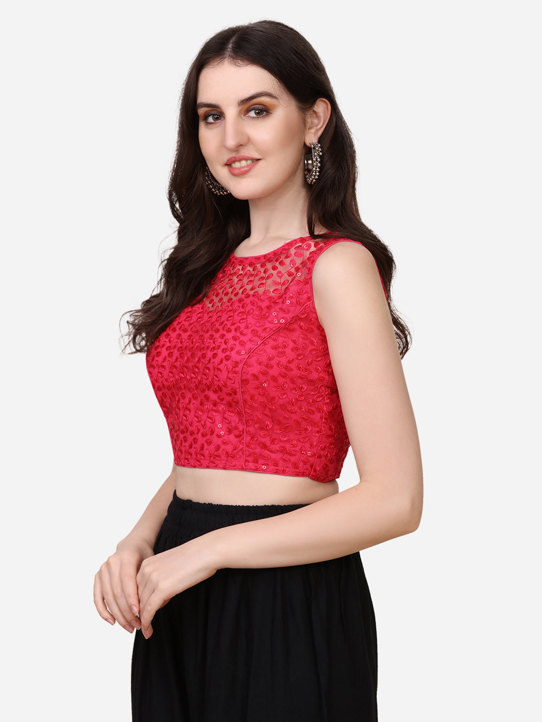 Stylish Net Pink Color Sequence Embroidered Blouse