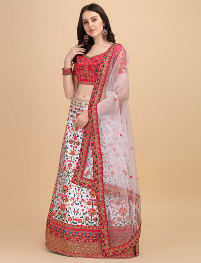 Wedding White And Red Embroidery Work Lehenga Choli