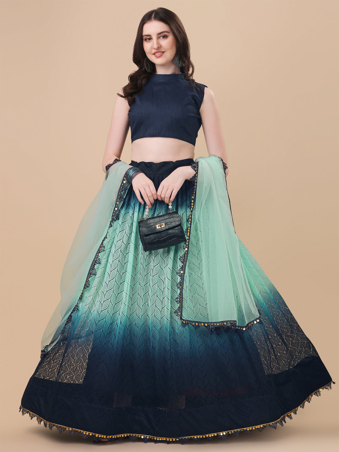 Double Tone Blue Color Rasal Net Lehenga Choli