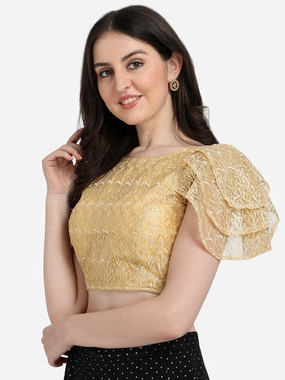 Exclusive Beige Color Ruffle Sleeve Party Wear Blouse