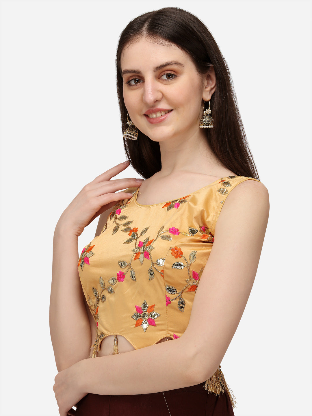 Beige Color Embroidered Sleeveless Blouse