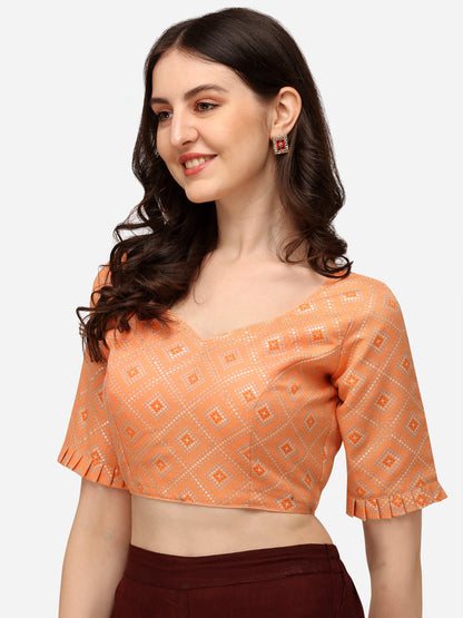 Fancy Peach Color Jacquard Work Sweetheart Neck Blouse