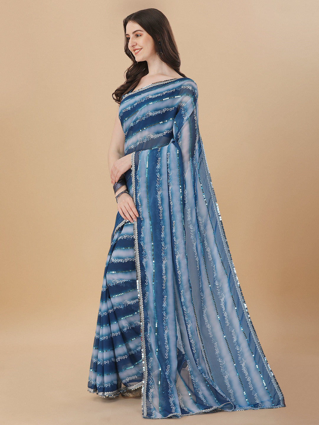 Superhit Sequence Embroidered Printed Blue Saree