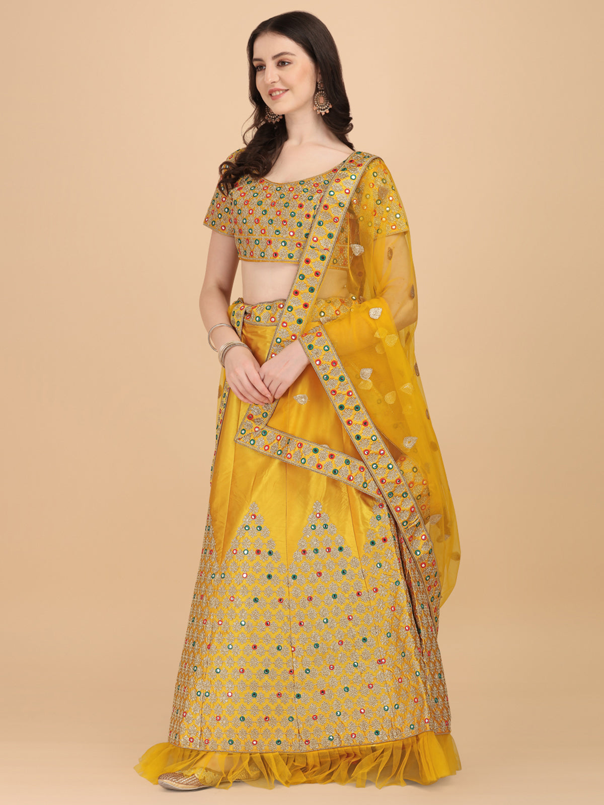 Amazing Yellow Embroidered Work Lehenga Choli