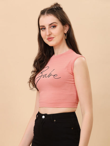 Women's & Girls Peach Color Crop Tank Top