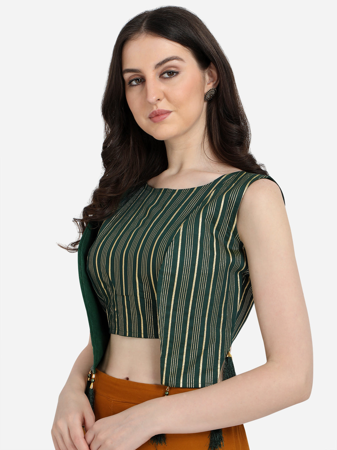 Stylish Green Color Koti Style Printed Blouse