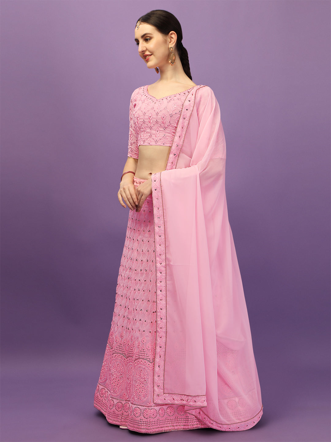 Outstanding Light Pink Color Embroidered Lehenga Choli