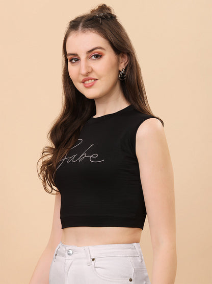 Women's & Girls Black Color Crop Tank Top