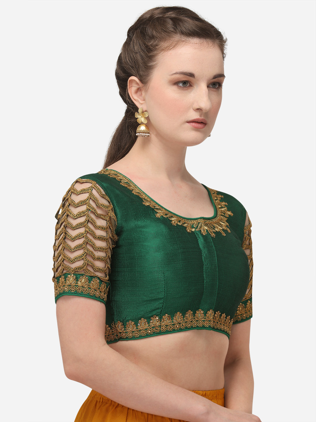 Green Color Elephent Design Embroidery Work Blouse