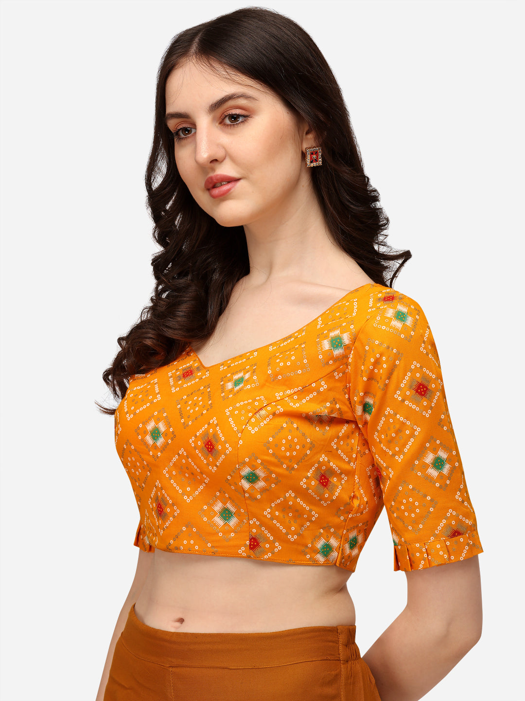 Exclusive Yellow Color Jacquard Work V Neck Readymade Blouse