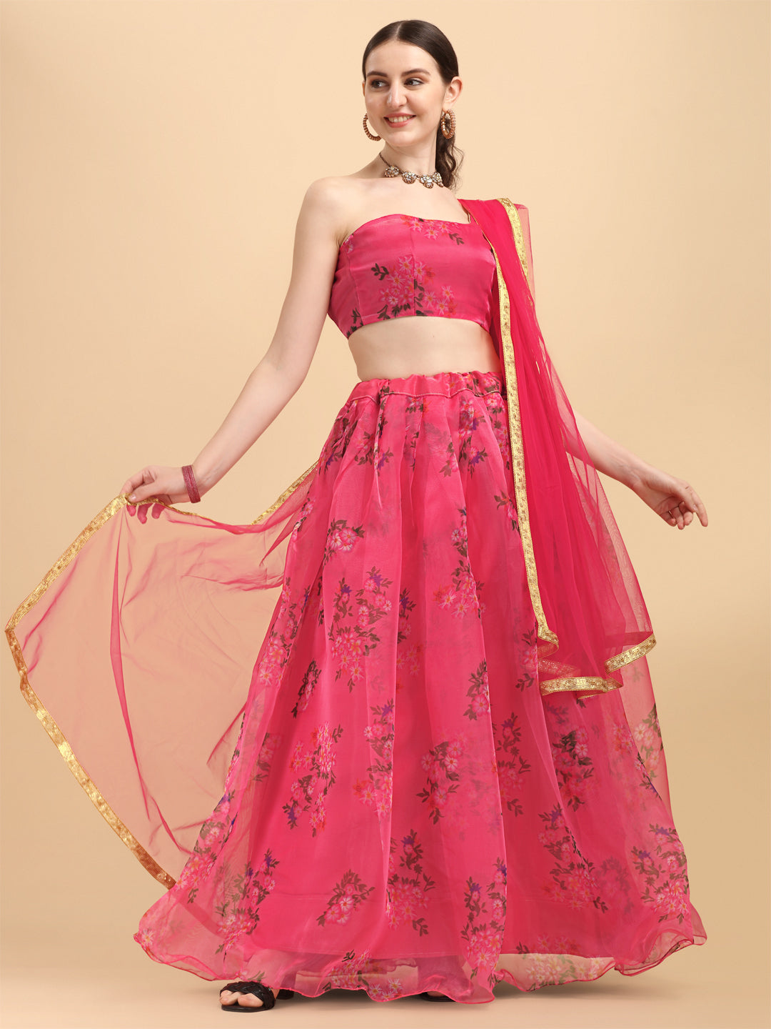 Pink Color Organza Printed Stylish Lehenga Choli