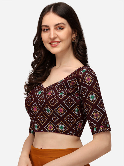 Exclusive Brown Color Jacquard Work V Neck Readymade Blouse