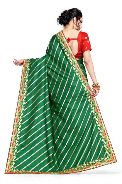 Designer Green Color Silk Leheriya Saree