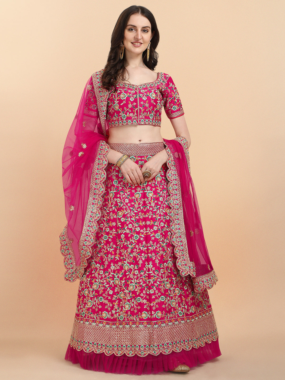 Pink Color Sequence Embroidered Work Silk Lehenga Choli