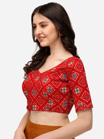 Exclusive Red Color Jacquard Work V Neck Readymade Blouse