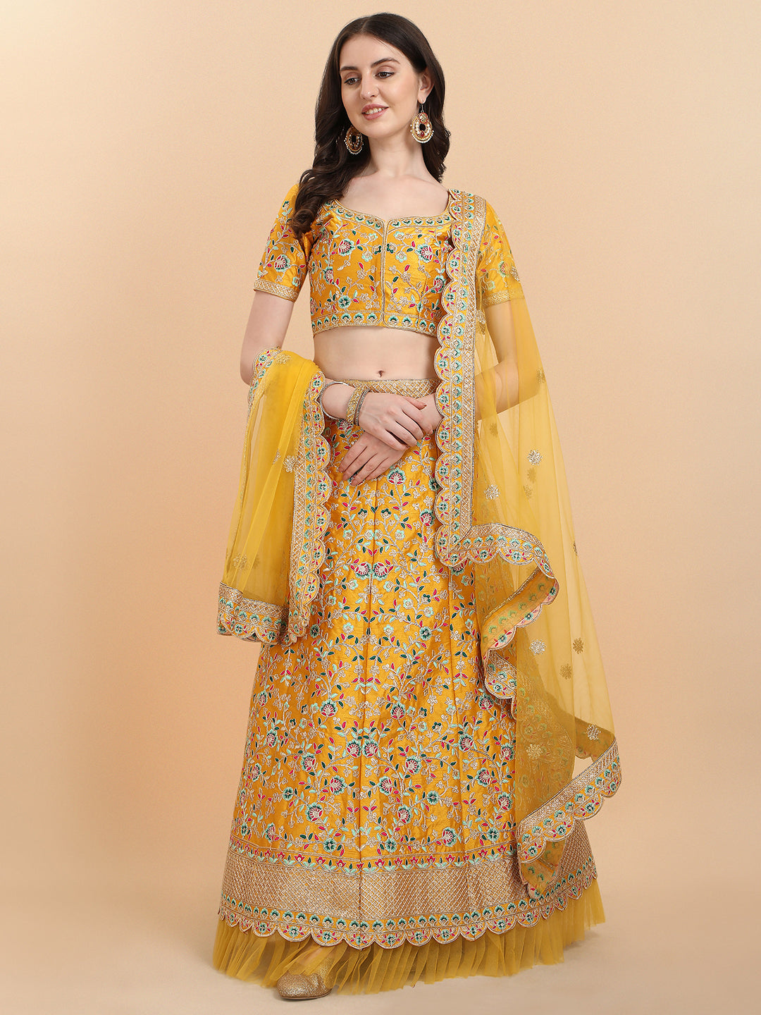 Yellow Color Sequence Embroidered Work Silk Lehenga Choli