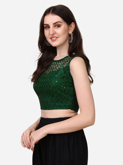 Stylish Net Green Color Sequence Embroidered Blouse