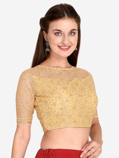 Stylish Beige Color Embroidered & Sequence Work Net Blouse