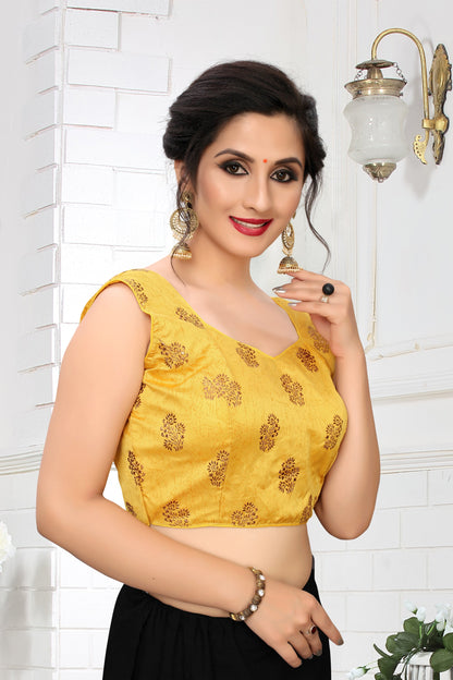 Fancy Imported Fabric Yellow Color Readymade Printed Blouse