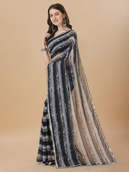 Superhit Sequence Embroidered Printed Black Saree