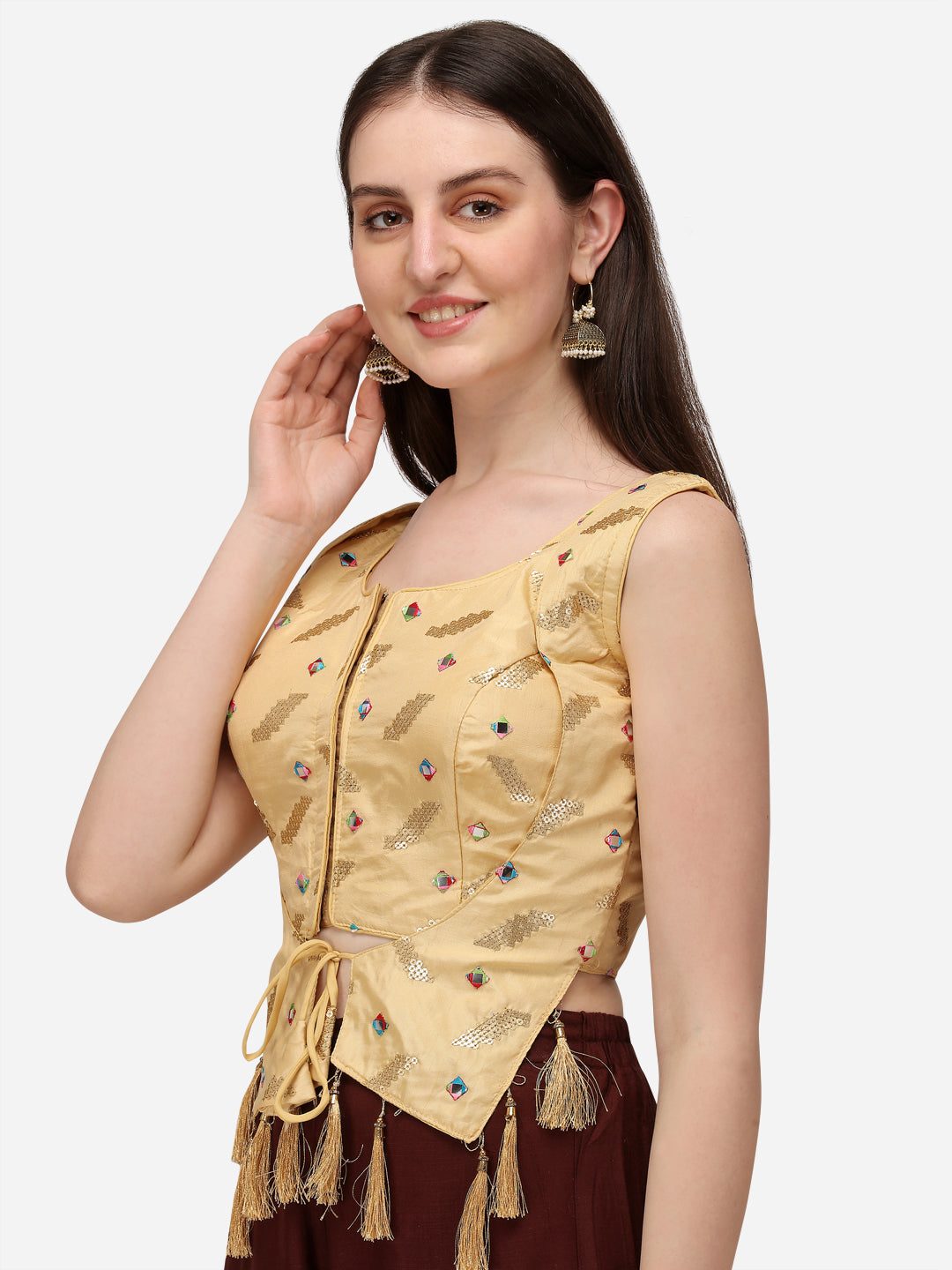 Fancy Beige Color Sequence Work Readymade Blouse