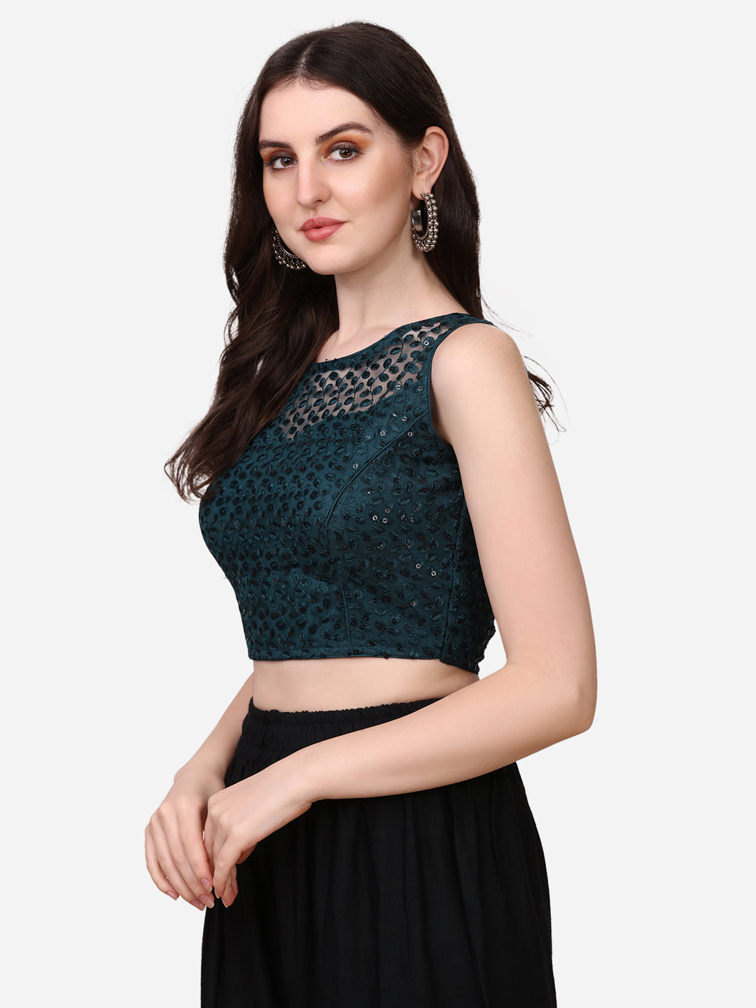 Stylish Net Morpich Color Sequence Embroidered Blouse