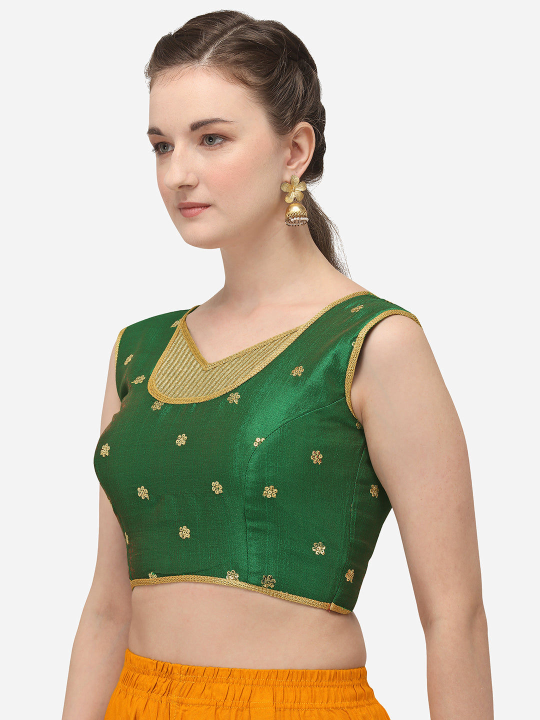 Designer Green Color Embroidery Work Silk Blouse