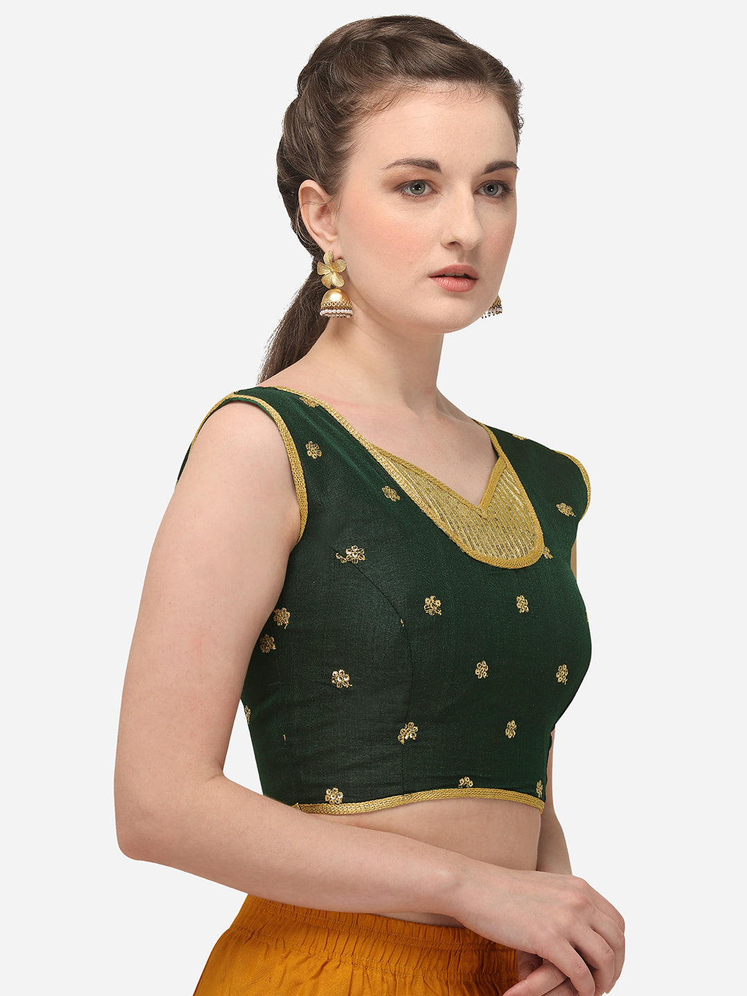 Designer Dark Green Color Embroidery Work Silk Blouse